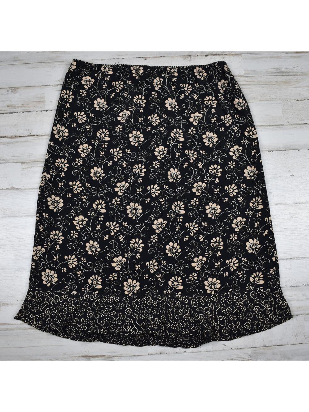 Y2K Vintage Boho Skirt 4 Small Black Floral Rayon 90s Vintage Grunge Western
